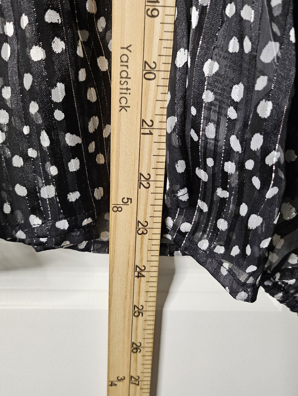 Emaline Petite Large Black Polka Dot Blouse Ruffle Smocked Peplum Sheer Metallic - Picture 12 of 14